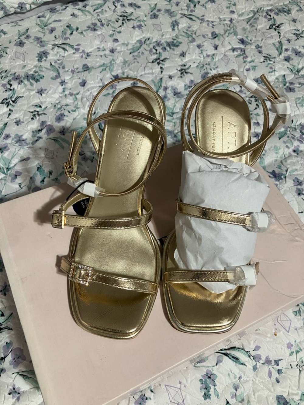 Apt. 9 Gold Metallic Strappy Square-Toe Heels